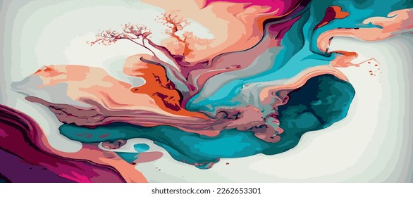 Marble panoramic texture design, colorful multicolored marble surface, curved lines, bright abstract background design - Vector illustration