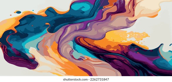 Marble panoramic texture design, colorful multicolored marble surface, curved lines, bright abstract background design - Vector illustration