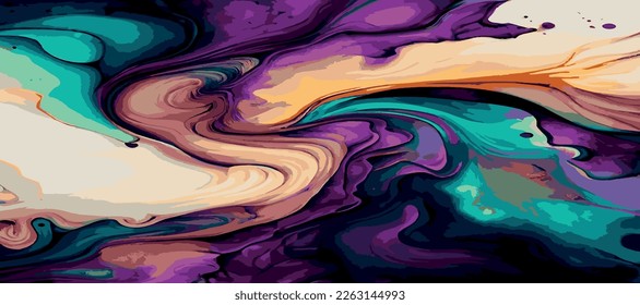 Marble panoramic texture design, colorful multicolored marble surface, curved lines, bright abstract background design - Vector illustration