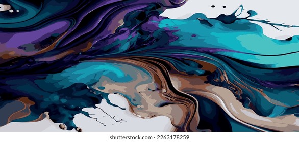 Marble panoramic texture design, colorful multicolored marble surface, curved lines, bright abstract background design - Vector illustration