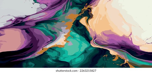 Marble panoramic texture design, colorful multicolored marble surface, curved lines, bright abstract background design - Vector illustration