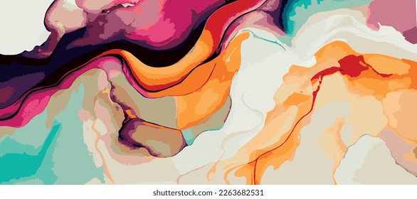 Marble panoramic texture design, colorful multicolored marble surface, curved lines, bright abstract background design - Vector illustration