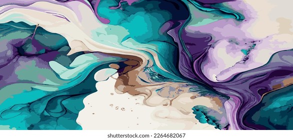 Marble panoramic texture design, colorful multicolored marble surface, curved lines, bright abstract background design - Vector illustration