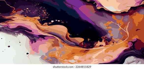 Diseño de textura panorámica de mármol, superficie de mármol multicolor colorida, líneas curvadas, diseño de fondo abstracto brillante - Ilustración vectorial
