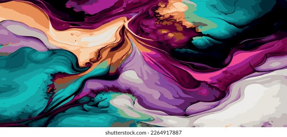 Marble panoramic texture design, colorful multicolored marble surface, curved lines, bright abstract background design - Vector illustration