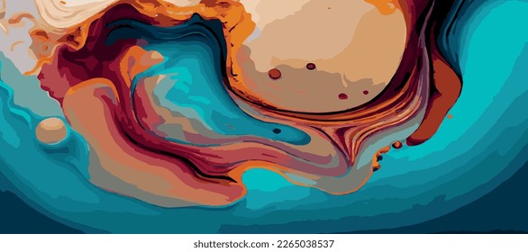 Marble panoramic texture design, colorful multicolored marble surface, curved lines, bright abstract background design - Vector illustration