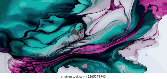 Marble panoramic texture design, colorful multicolored marble surface, curved lines, bright abstract background design - Vector illustration