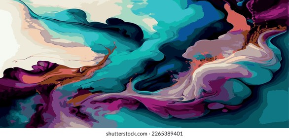 Diseño de textura panorámica de mármol, superficie de mármol multicolor colorida, líneas curvadas, diseño de fondo abstracto brillante - Ilustración vectorial