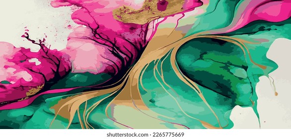Diseño de textura panorámica de mármol, superficie de mármol multicolor colorida, líneas curvadas, diseño de fondo abstracto brillante - Ilustración vectorial