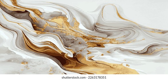 Textura panorámica de mármol, superficie de mármol de color dorado blanco, líneas curvadas, diseño de fondo abstracto brillante - Ilustración vectorial