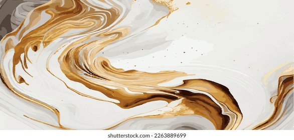 Textura panorámica de mármol, superficie de mármol de color dorado blanco, líneas curvadas, diseño de fondo abstracto brillante - Ilustración vectorial