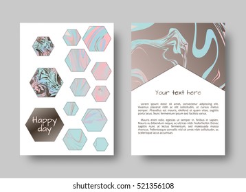 Marble pattern. Art deco vector. Hipster background. Watercolor texture. Set for cover, flyers, leaflets, promotional offers, banners, brochures, booklets
