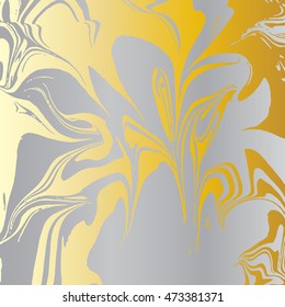 Marble Pattern Texture vector background - Abstract Texture with Gold and Silver Colours Hand drawn marbling illustration technique. Watercolor stains, abstract background, aqua print artistic effect.