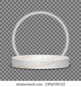 Marble pedestals podium. Abstract geometric empty stone stage for product display and presentation. Isolated on transparent background. Vector illustration.