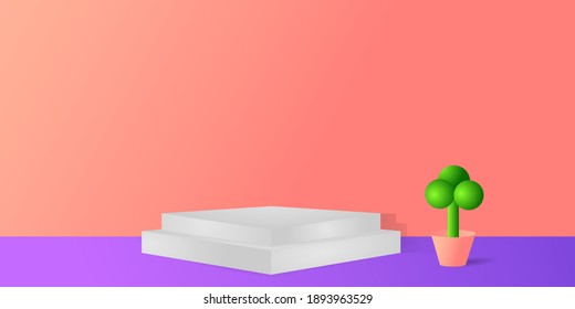 Marble podium with pot plant background design