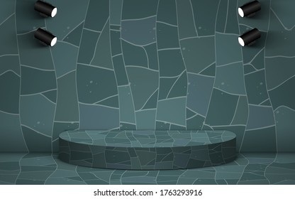 podio de mármol y foco blanco en la sala de estudio de mármol	