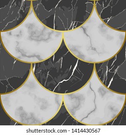 Marble Scales Seamless Pattern with Gold Elements