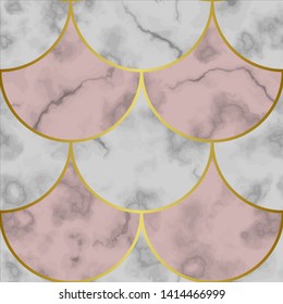 Marble Scales Seamless Pattern with Gold Elements