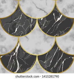 Marble Scales Seamless Pattern with Gold Elements