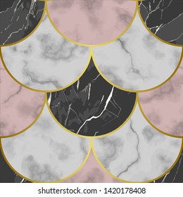 Marble Scales Seamless Pattern with Gold Elements