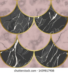 Marble Scales Seamless Pattern with Gold Elements