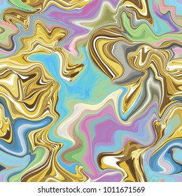 Marble seamless pattern in neon brightful colors. Vector illustration. Gold, golden