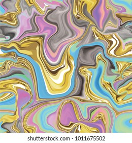 Marble seamless pattern in neon brightful colors. Vector illustration. Gold, golden