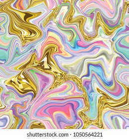 Marble seamless pattern in neon brightful colors. Vector illustration. Gold, golden