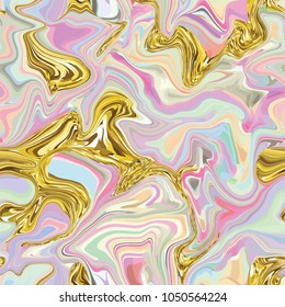 Marble seamless pattern in neon brightful colors. Vector illustration. Gold, golden