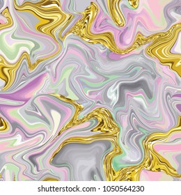 Marble seamless pattern in neon brightful colors. Vector illustration. Gold, golden