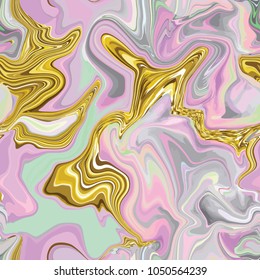 Marble seamless pattern in neon brightful colors. Vector illustration. Gold, golden