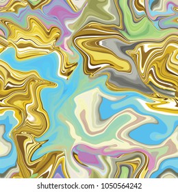 Marble seamless pattern in neon brightful colors. Vector illustration. Gold, golden