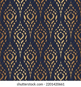 Marble seamless pattern. Reflected geo background. Gold geometric design for prints. Reflecting geometry patern. Elegant golden printing. Repeat blue printed. Abstract lattice. Vector illustration