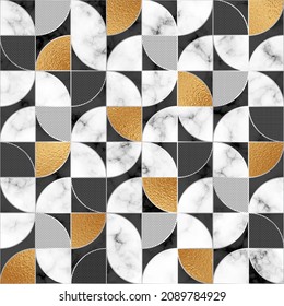 Marble seamless pattern. Repeating marble texture. Geometry floor. Mosaic gold background for design home print. Repeated elegant geometric pattern. View above laminate. Top tile. Vector illustration