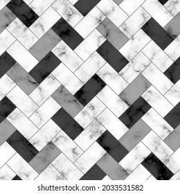 Marble seamless pattern. Repeating white and black marble texture. Geometry floor. Mosaic background for design home prints. Repeated geometric pattern tiles. View above laminate. Top tile. Vector