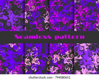 Marble seamless pattern set. Marbled paper watercolor. Drawing on the water. Grunge textures. Mixture of paints. Vector illustration