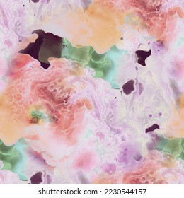 Marble Seamless Texture. Liquid Abstract Background. Fluid Splash Illustration. Alcohol Ink Watercolor. Multi Color Holi Paint. Swirl Trippy Galaxy. Acrylic Ink Repeat Space. Trippy Abstract Science
