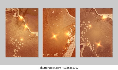 Marble set of bright orange and gold backgrounds with texture