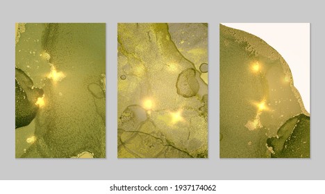 Marble set of green and gold backgrounds with texture