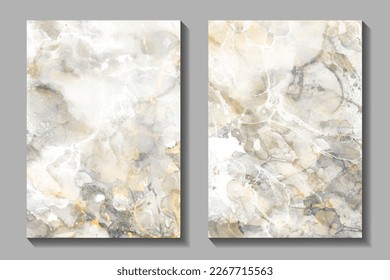 Marble set vector texture background for cover design, poster, cover, banner, flyer, cards and design interior. Tile. Wall. Beige and grey stone texture. Hand-drawn luxury marbled template.