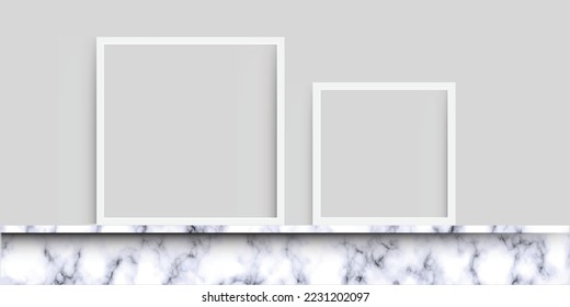 Marble stand abstract texture design white frame product display. Vector illustration