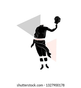Marble statue of woman with geometric shapes. Abstract mystical modern sculpture. Linear silhouette of woman in minimalist style.