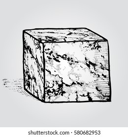 A marble stone cube. Hand drawn design element. Vintage vector illustration