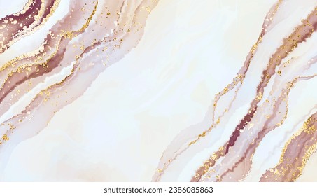 Marble stone texture border with gold waves and glitter dust.