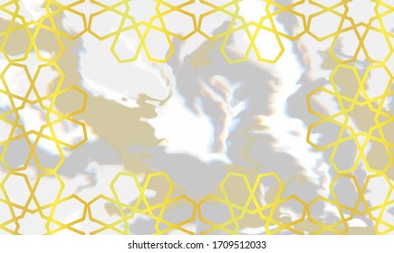 Marmorsteinstruktur mit luxuriösem arabischem geometrischem Muster. Perfektes Design für islamische Hochzeitseinladung, islamischen Hintergrund und islamische Tapete. Vektorillustration EPS10.