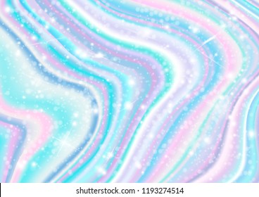 Marble structure holographic pattern with stars. Galaxy fantasy background and pastel color. Creative vector illustration.