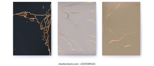 Marble texture backgrounds. Golden cracks. Kintsugi style.