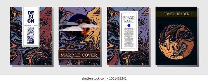 Marble Texture Cover Template. Elegant Invitation, Abstract Marble Texture Pattern. Nice Japanese Liquid Paint Corporate Identity. Simple Design Presentation, Magazine Cover, Branding Title Page