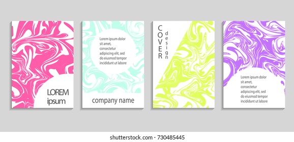 Marble texture covers set. Artistic covers design. Creative fluid colors backgrounds. Vector templates for placards, banners, flyers, presentations and reports