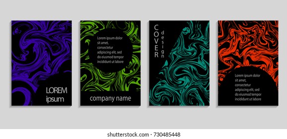 Marble texture covers set. Artistic covers design. Creative fluid colors backgrounds. Vector templates for placards, banners, flyers, presentations and reports